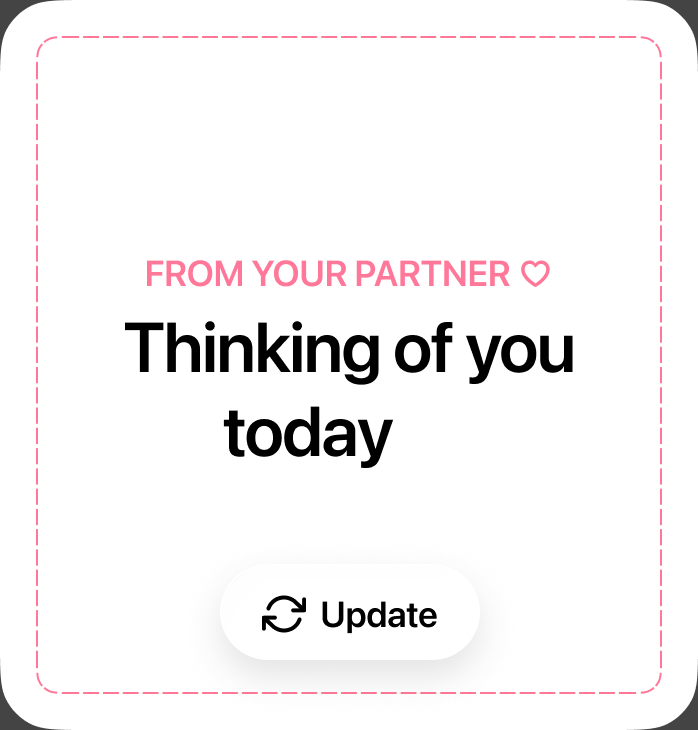 The Couple Notes home-screen widget showing “Thinking of you today” from your partner